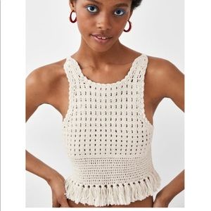 Zara Crochet Fringed Top